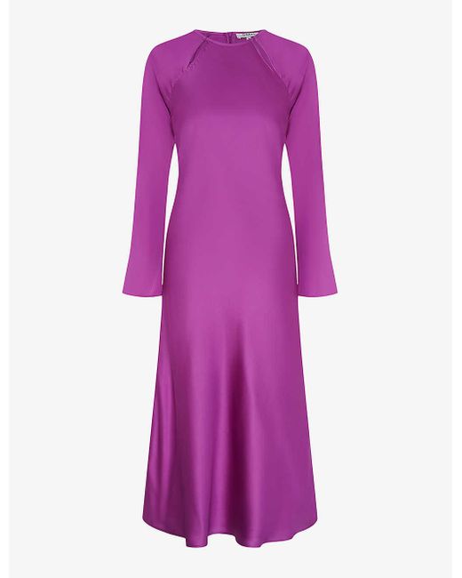 OMNES Purple Tallulah Cut-out Long-sleeve Satin Midi Dress