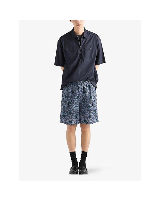 Prada Blue Re-Nylon Floral-Print Swim Shorts for men
