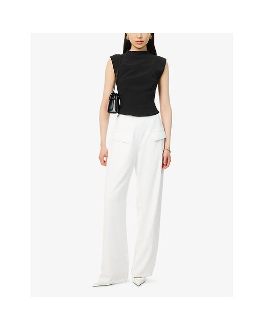 Odd Muse White High-Rise Wide-Leg Woven Trousers