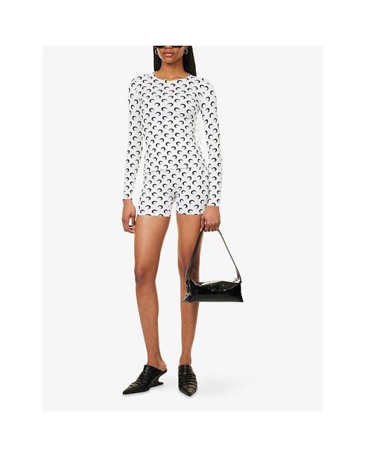 MARINE SERRE White Moon Print Long-Sleeve Jersey Top