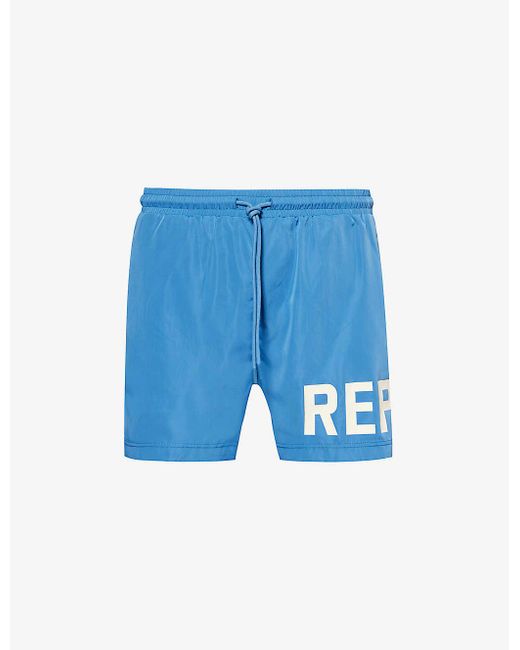 Represent Blue Brand-print Regular-fit Swim Shorts for men