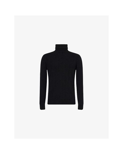 Eleventy Black Roll-Neck Ribbed Cashmere Jumper for men