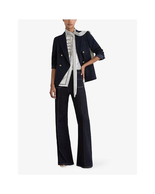 Reiss White Ischia Ruffle-Neck Striped Woven Blouse