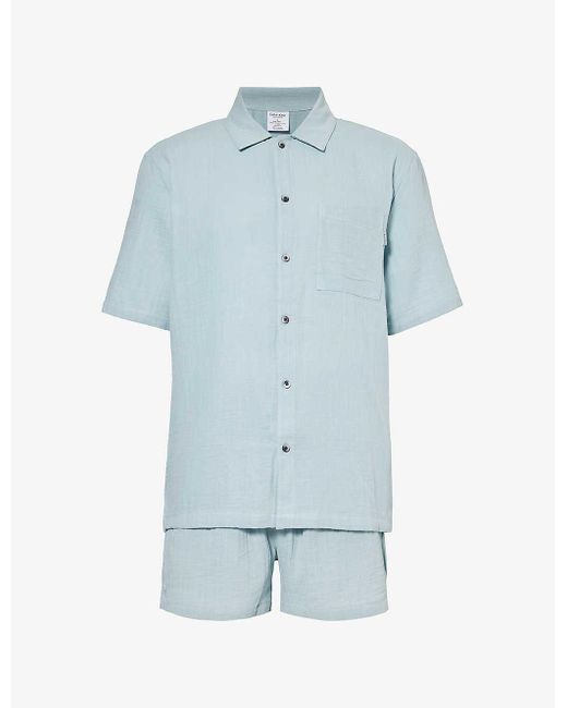Calvin Klein Blue Branded-tab Relaxed-fit Cotton Pyjamas for men