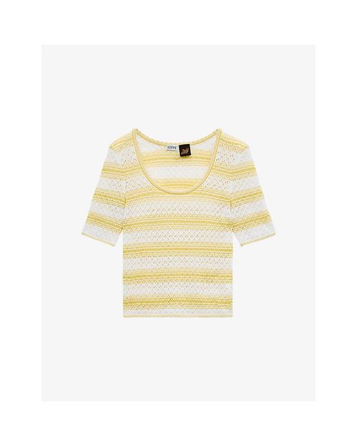 Loewe Yellow X Paula's Ibiza Stripe-Print Short-Sleeve Knitted Cotton-Blend Jumper