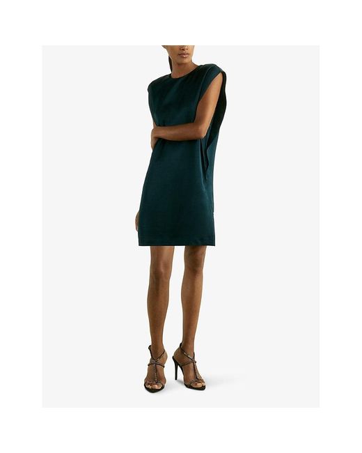 Reiss Green Phoenix Sleeveless Satin Mini Dress