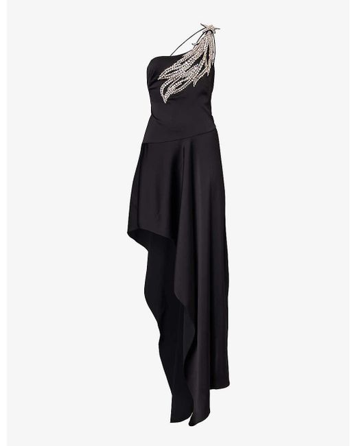 Stella McCartney Black Crystal Strass Star Asymmetric Stretch-woven Maxi Dress