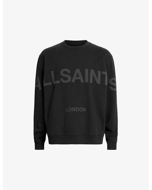 AllSaints Black biggy Logo-print Oversized Organic Cotton-jersey Sweatshirt for men