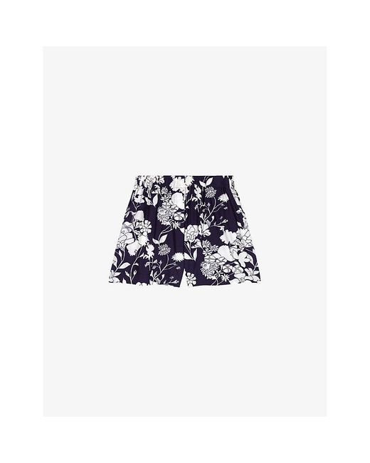 Maje Blue Floral-pattern High-rise Cotton-poplin Shorts