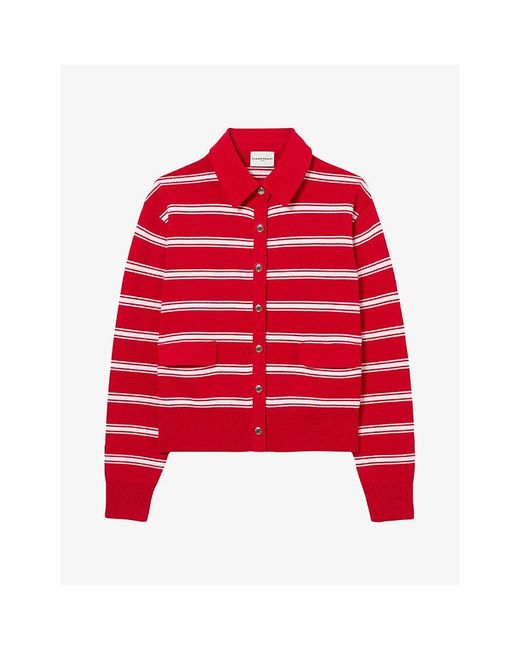 Claudie Pierlot Red Relaxed-Fit Striped Wool-Blend Cardigan