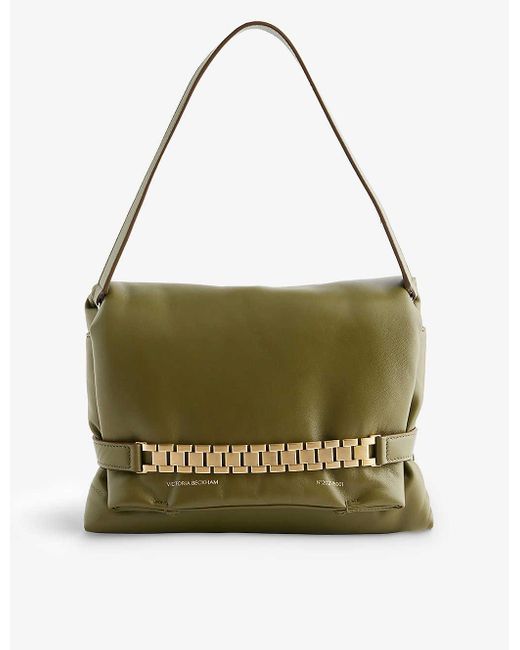Victoria Beckham Green Puffy Chain-embellished Leather Pouch Bag