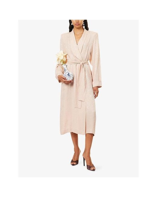 Alessandra Rich Natural Jacquard Belted Silk Maxi Robe