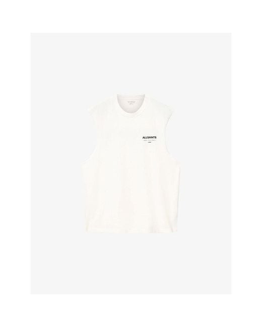 AllSaints White Underground Graphic-Print Sleeveless Cotton T-Shirt for men