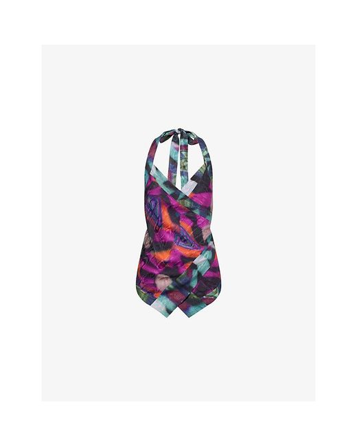 Dries Van Noten Blue Cussia Graphic-Pattern Crepe Top