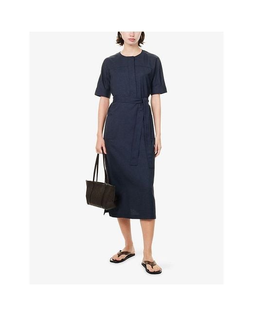 Theory Blue Short-Sleeve Woven Shirt Dress