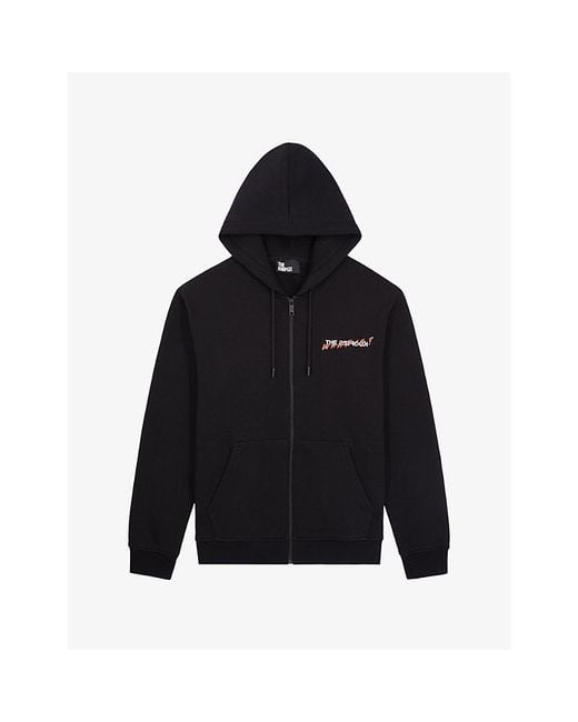 The Kooples Black Logo-Print Zip-Up Cotton Hoody for men