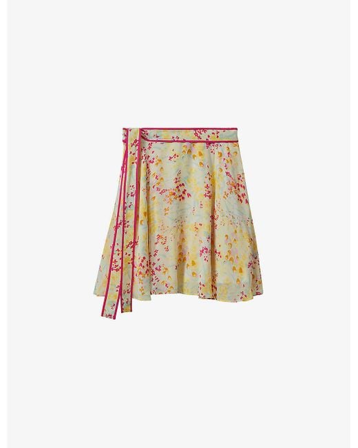 Reiss White Lyla Floral-print High-rise Woven Mini Skirt