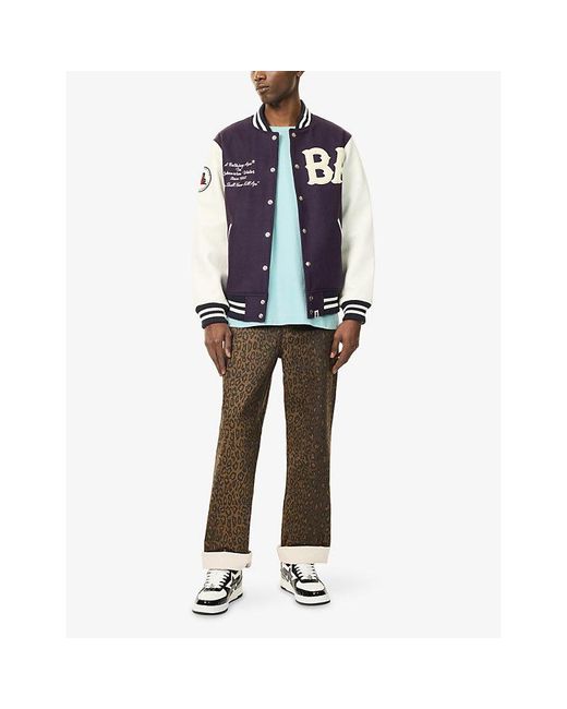 A Bathing Ape Purple Varsity Patch-Embroidered Wool Blend Jacket for men