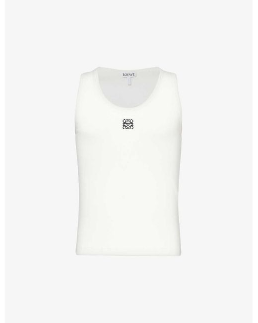 Loewe White Anagram Brand-embroidered Stretch-cotton Top for men