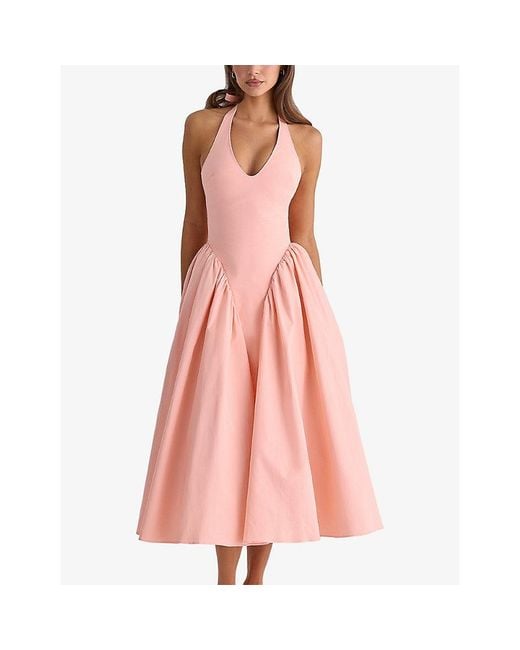 House Of Cb Pink Marilyn Gingham Stretch-Woven Midi Dress
