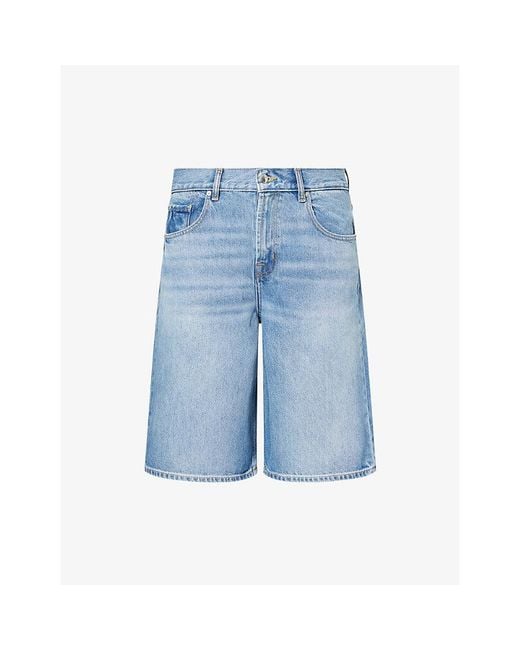 7 For All Mankind Blue Wide-Leg Cotton Denim Shorts for men