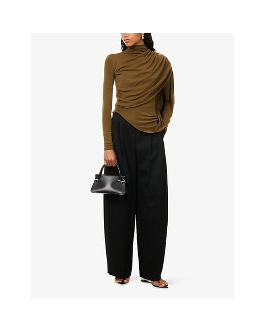 Mugler Black Pleated Wide-Leg Wool Trousers