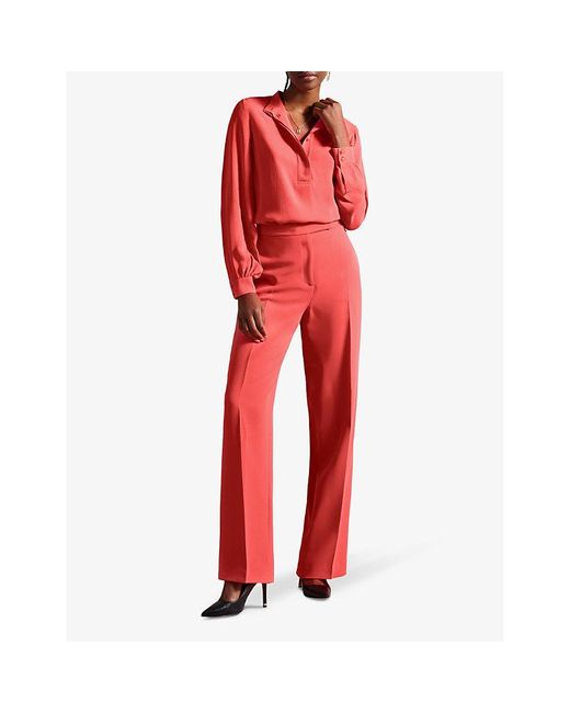 Ted Baker Red Sayakat Front-pleat Wide-leg Crepe Trousers
