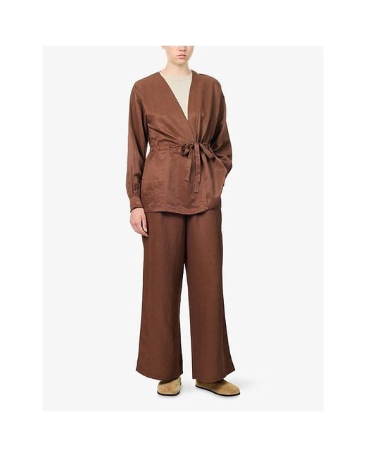 Kayanee Brown City Wide-Leg Linen-Blend Trousers