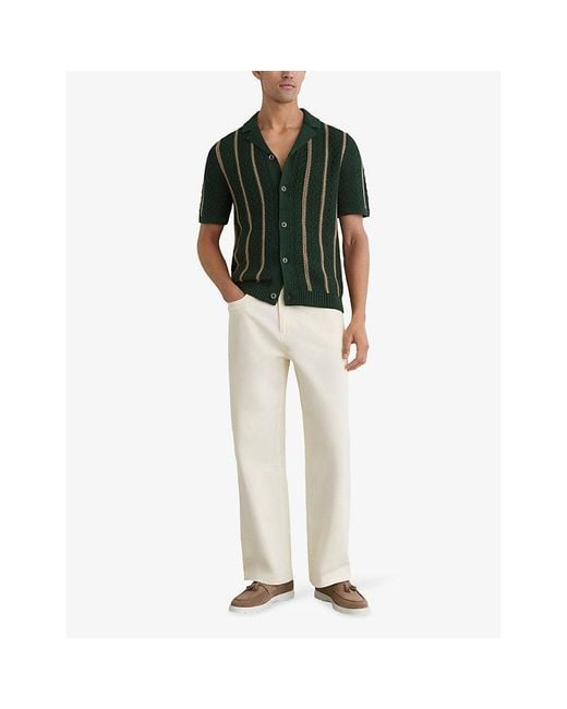 Reiss Green Ellingham Striped Knitted Cotton-Blend Shirt for men