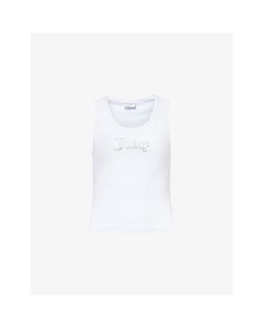 Juicy Couture White Embellished-Logo Cotton-Rib Racer Vest