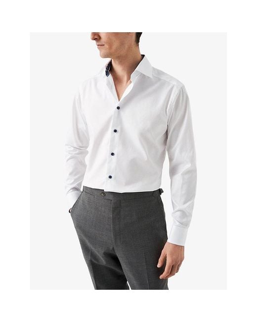 Eton of Sweden White Floral-collar Slim-fit Signature Organic Cotton-twill Shirt for men