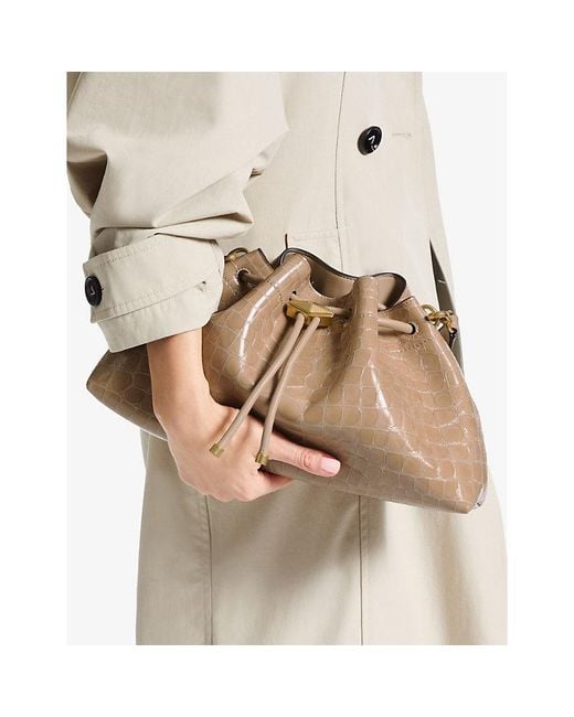 Jimmy Choo Natural Cinch Medium Shiny Croc-Embossed Leather Handbag