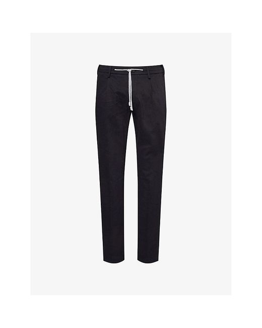 Eleventy Blue Drawstring Tapered-Leg Stretch-Cotton And Cashmere Trousers for men