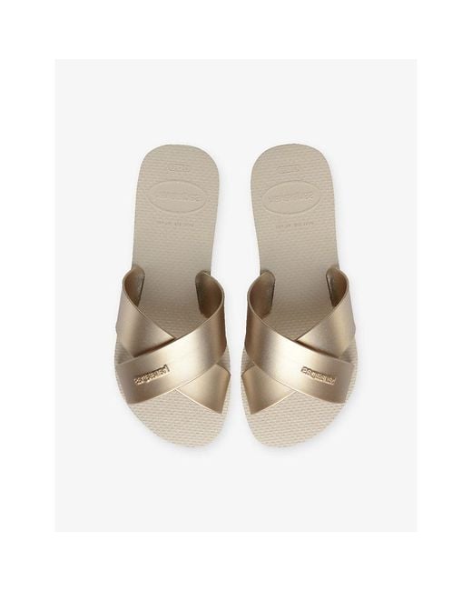 Havaianas Natural Aqua Cross-Strap Rubber Flip Flops