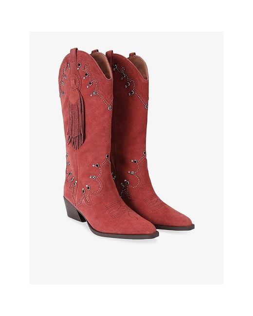 Kurt Geiger Red Oxford Western Tassel Suede Cowboy Boots