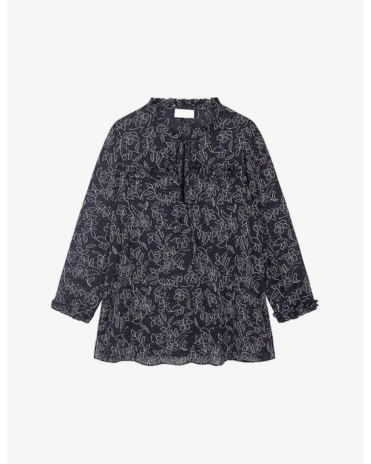 The White Company Blue Georgette Print-embellished Woven Blouse