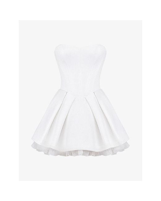 House Of Cb White Noele Fitted-Bodice Bow-Embellished Woven Mini Gown