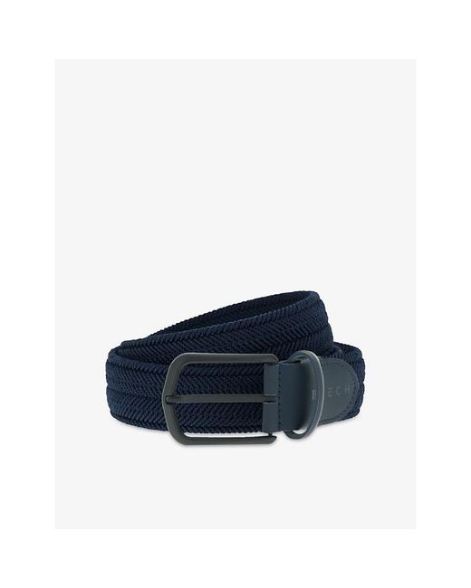 Boggi Blue Branded-Buckle Suede-Trim Woven Belt for men