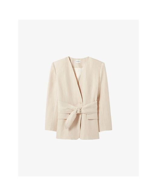 Claudie Pierlot Natural Belted Kimono-Collar Linen-Blend Jacket