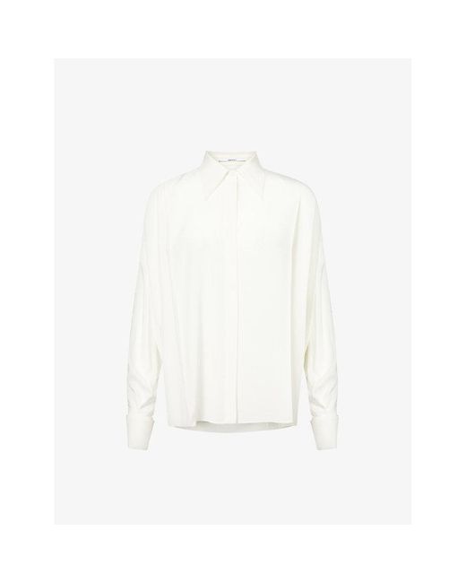 Another Tomorrow White Convertible Long-sleeve Silk Shirt