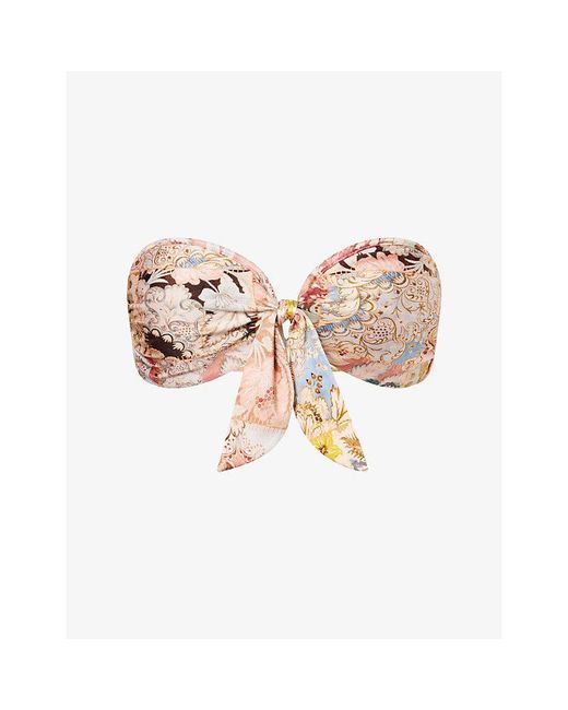 Zimmermann Natural Daylight Floral-Print Bandeau Bikini Top