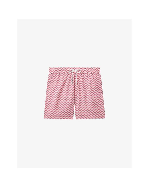 Reiss Pink Cable Zig-zag Regular-fit Stretch Recycled-polyester Swim Shorts for men