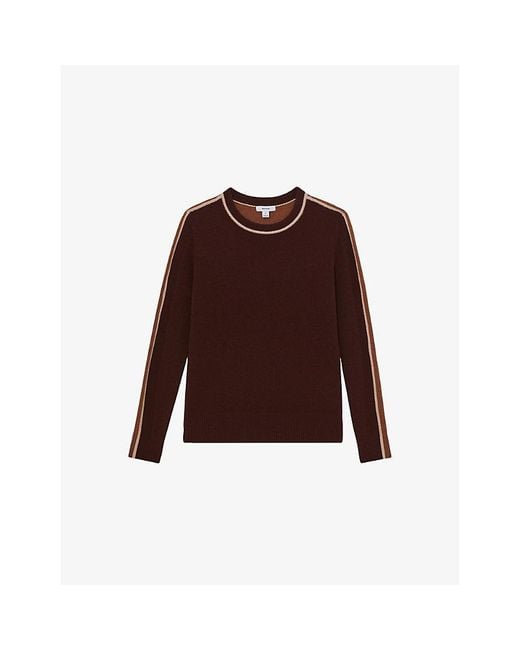 Reiss Women's Brown Anne Crewneck Colour-Block Wool And Cashmere-Blend Sweater
