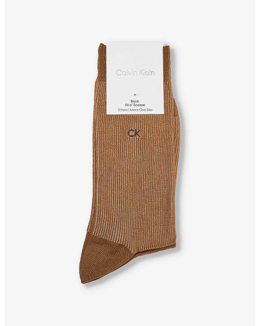 Calvin Klein White Shadow Ribbed Cotton-blend Knitted Socks Pack Of Two for men