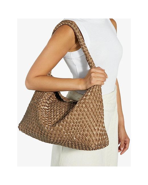 Dune Brown Deliberate Large Woven Faux-Leather Shoulder Bag
