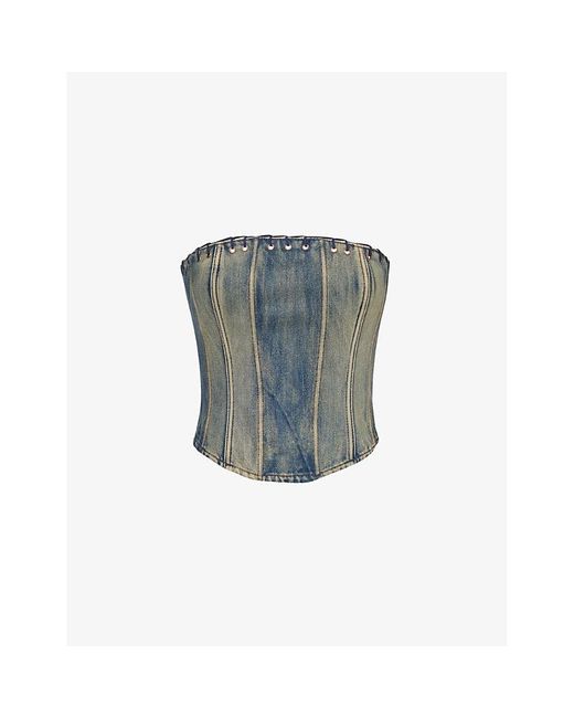 Jaded London Gray Whipstitch Faded-wash Denim Top