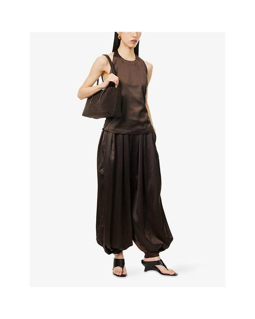 The Couture Club Brown Balloon-Leg Satin Harem Trousers
