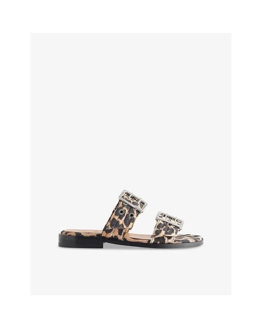 Ganni White Leopard Feminine Denim Sandals