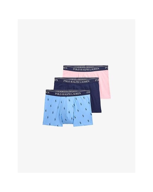 Polo Ralph Lauren Blue Classic Pack Of Three Stretch-Cotton Trunks for men