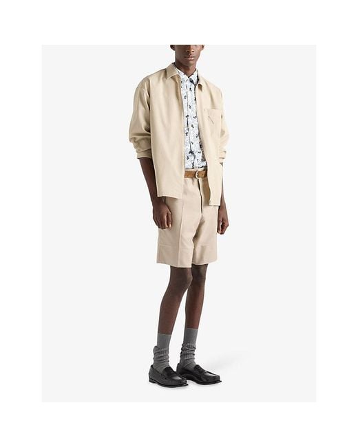 Prada Natural Loose-Fit Zip-Up Cotton Shirt for men